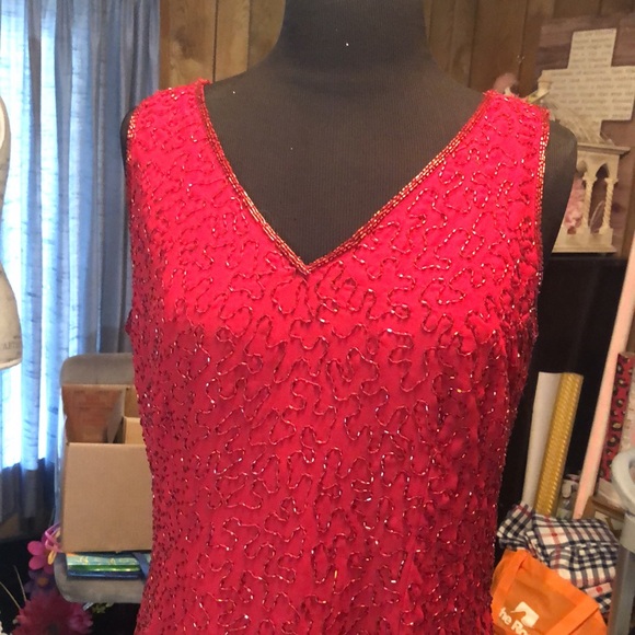 Beautiful Red Beaded Dress - Picture 9 of 12